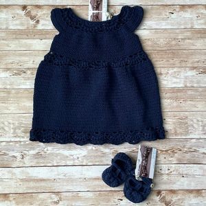 Kate Quinn Navy Blue Crochet Dress and Booties